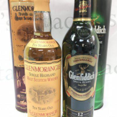 Glenmorangie Single Highland malt scotch whisky and a bottle of Glenfiddich special reserve single malt scotch whiskey