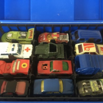 A collection of vintage Playworn cars including Matchbox. Postage cat B