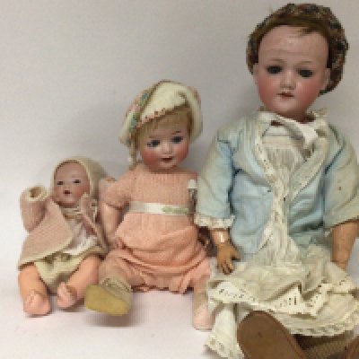 Three early 20th century bisque head and composition jointed body dolls two Armand Marseille dolls and an AM Koppelsdorf 300-0 doll (3)