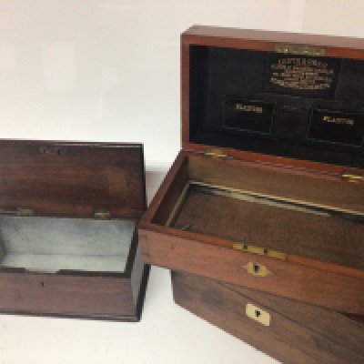 A Mahogany Homoepathic Chemist box with a well fitted interior and two other boxes (3)