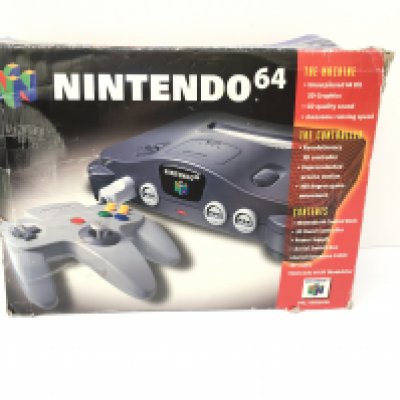 A boxed Nintendo 64. Includes controller..cables..manual..games cartridges. No reserve