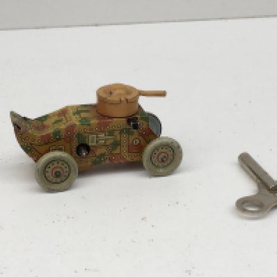 Pre-war tinplate penny toy.. clockwork with key. Model is armoured Car.