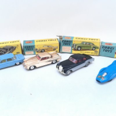 4 Boxed Corgi Vehicles. A Chevrolet Corvair #229 A Studebaker Golden Hawk #2115. A Bentley Continental Sports Saloon #224 And A Proteus-Campbell Bluebird Record Car #153.
