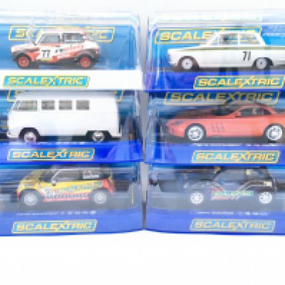 6Boxed Scalextric Cars including Mini. Volkswagen etc.