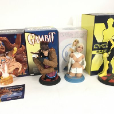 A collection of 4 Marvel sculptures including Dazzler..Gambit..White Queen and Cyclops. No reserve