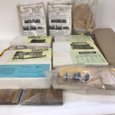 A collection of of approximately 10 model kits to create wooden railway wagons. Manufacturers include Tenmille Products ..Brandbright etc. no reserve
