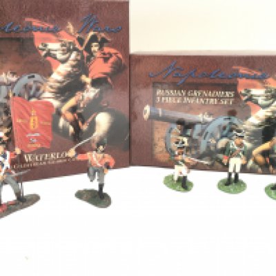 2 X Boxed Britains Figure Sets. A Waterloo British Coldstream Guards Command Set. And a Russian Grenadiers 3 Piece Infantry Set.