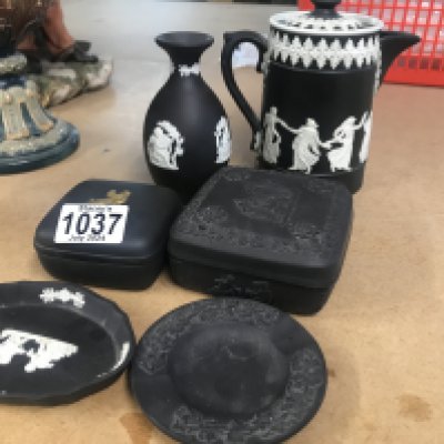A Collection of Wedgwood black balsalt , including vases and dishes.