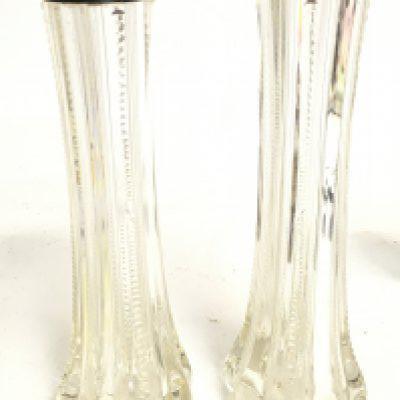 Silver topped cut glass vases, 25cm tall. This lot cannot be posted