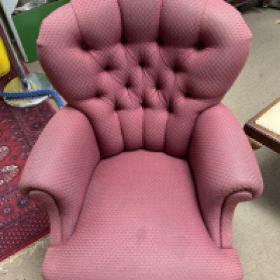A Victorian pink peacock feather design upholstered tub chair. NO RESERVE