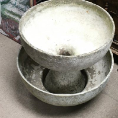 Two florastone large planters design to sit together. 50cm tall and 54cm diameter on bottom planter.