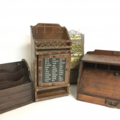 Wooden racks, brass letter holder etc