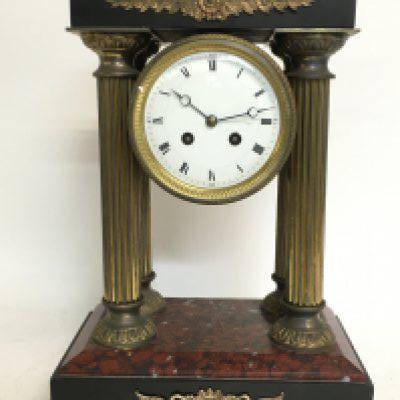 French Empire red marble, slate and gilt clock, 40cm tall.