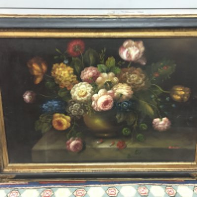 A framed oil on canvas still life vase of flowers painting. Signed B. Ward Dimensions 90x65cm