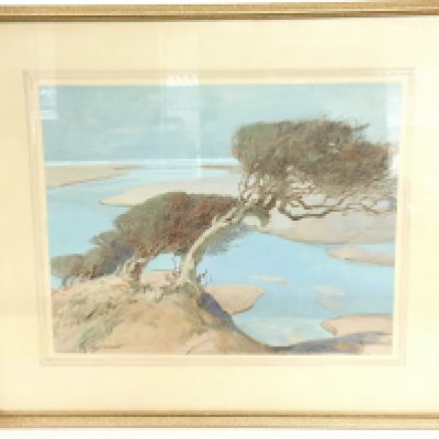 A framed watercolour painting by 20th century artist Van Jones depicting an Estuary scene. Frame dimensions 48x40cm. This lot cannot be posted