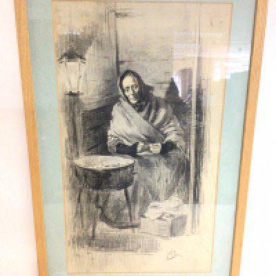 A framed charcoal sketch of a seated woman by Vila Prades (1873 -1930), dimensions 36x72cm. This lot cannot be posted