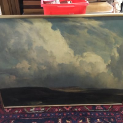 A large framed watercolour painting of a coastal view signed Walter James. Dimensions 125x92cm