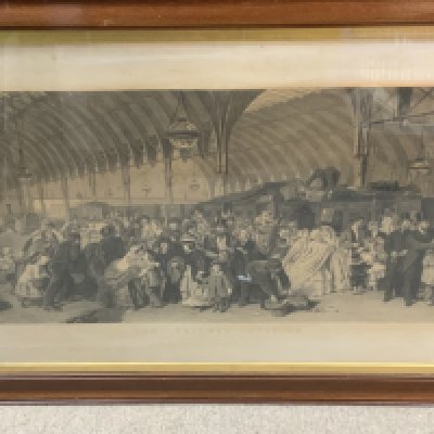 An oversized framed Victorian etching titled The Railway Station, 149cm x 91cm (D)