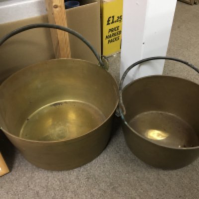 Two large brass Jam pans