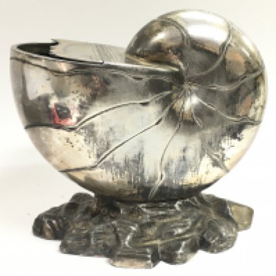 A silver plated spoon warmer in the form of a nautilus sea shell. Postage category B