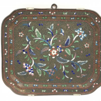 A plaque decorated with porcelain flowers, 23x19cm. Postage category B