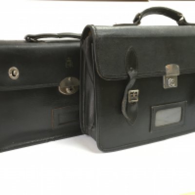 Government civil service issue leather briefcases, one by Cheney. Postage category C