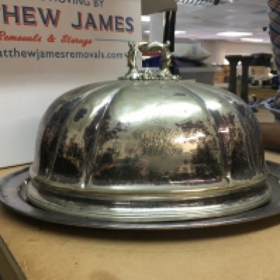 A silver plated dish with tray, 46cm wide