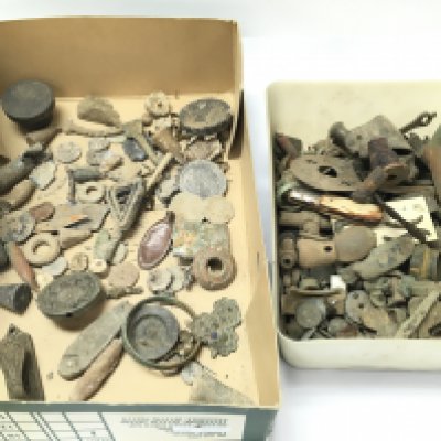 A large collection of detector finds including coins, buttons etc