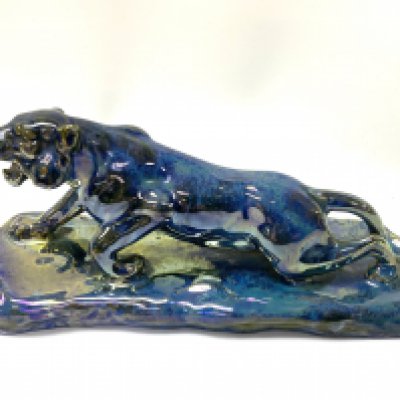 1930s Alphonse Cytere for Rambervillers Lustre pottery tiger, 22cm. (D). NO RESERVE