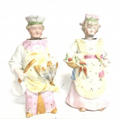 Bisque nodding head figures , 19cm tall approximately. This lot cannot be posted. NO RESERVE