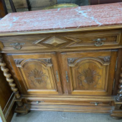 A large french cabinet with red marble top. 110cm x 124cm. NO RESERVE