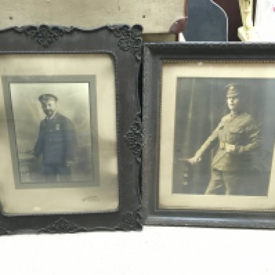 Framed WW1 photographs of a soldier and a navy officer. This lot cannot be posted. NO RESERVE