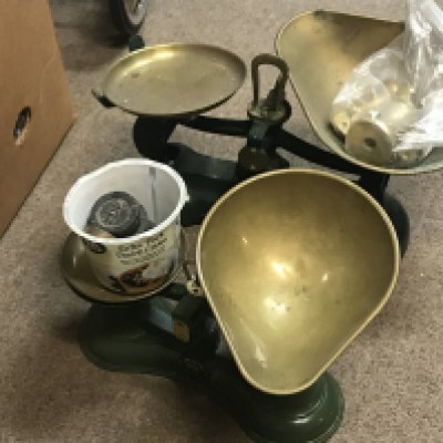 Two sets of vintage kitchen scales with weights.NO RESERVE