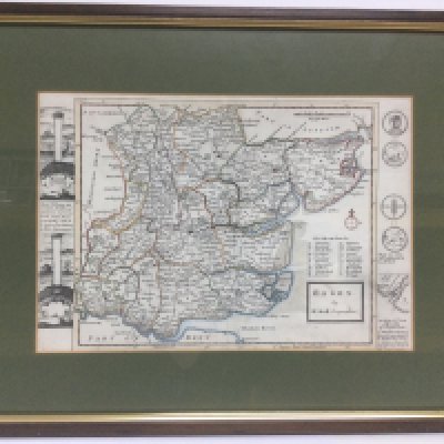 A framed and glazed Henry Moll map of Essex, approx 47cm x 36cm. Shipping category D. NO RESERVE