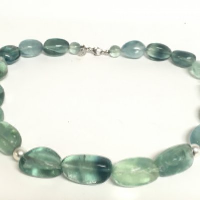 A fluorite bead silver clasped necklace, 188g. Postage category A- NO RESERVE