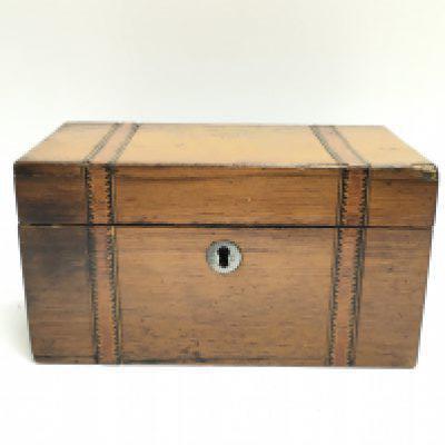 A small inlaid wooden Georgian tea caddy, postage category C