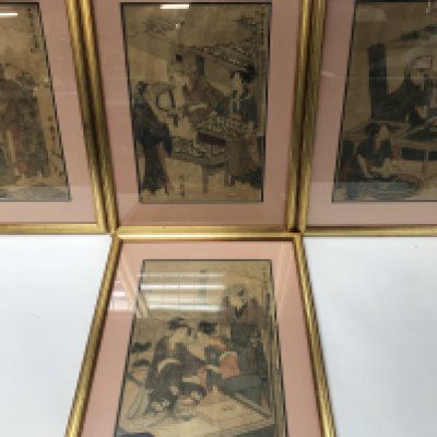 Four framed Utmaro woodblock prints. 39cm wide by 52cm high.