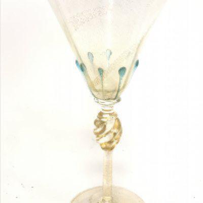 A Signed Murano wine glass with gold fleck inclusions 18.5cm together with a Salviati Lattacino Murano hand blown wine glass 12.5cm (D, In house postage is not available for this lot). NO RESERVE