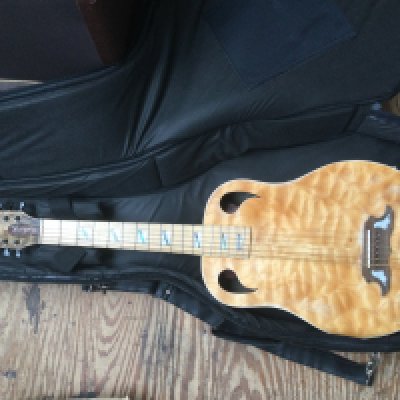 A hand built 12 string acoustic guitar with a maple top, back and sides. Comes supplied with a soft padded carry case.