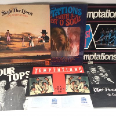 Three LPs by The Temptations, a 1989 UK Tour program and tickets plus two Four Tops concert programs.