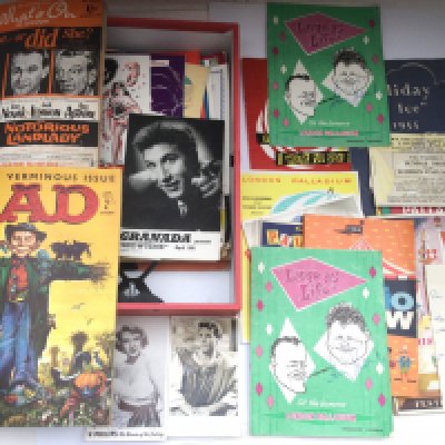 A collection of theatre programs including signatures of Harry Worth, Harry Secombe, Rosemary Conley and others.