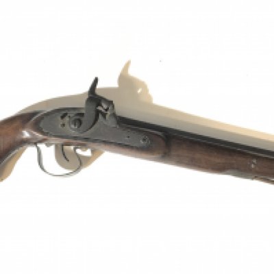 An Early 19th century Percussion pistol possibly military issue with a fixed ram rod full length stock. 41cm