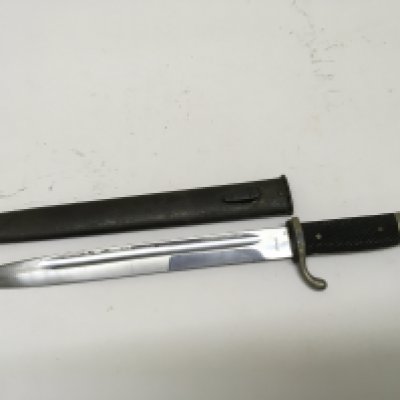 A German Third Reich K98 dress bayonet maker Verchromt. With metal scabbard.