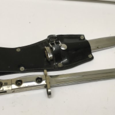 A British Chrome finish SLR bayonet with black polished frog the chrome handle stamped L1 A4.
