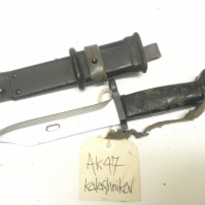 An AK47 Kalashnikov bayonet the scabbard end with wire cutter.