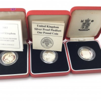 A collection of royal mint piedfort silver proof coins.
