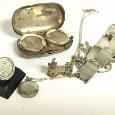 A collection of assorted items including a hallmarked silver sovereign case and silver bracelet etc.