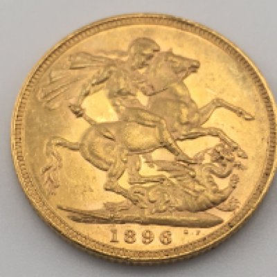 An 1896 full sovereign with Melbourne mint mark. Postage cat A.