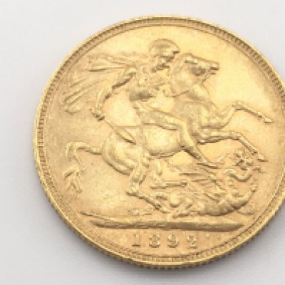 An 1892 full sovereign. Postage cat A.
