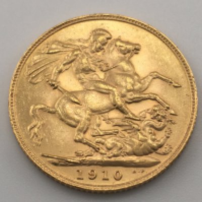 A 1910 full sovereign. Postage cat A.